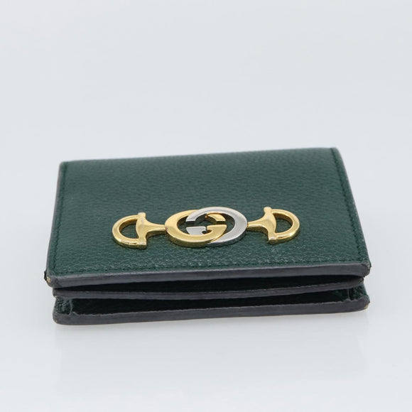 GUCCI Zumi Bifold Wallet Leather Green Gold 570660 Auth bs36232