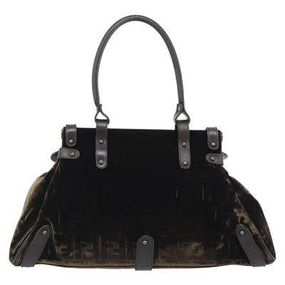 FENDI Hand Bag Velor Brown Gold Auth bs36234 - 0