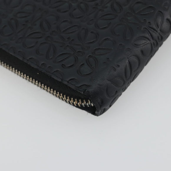 LOEWE Anagram Long Wallet Leather Black Silver Auth bs36239