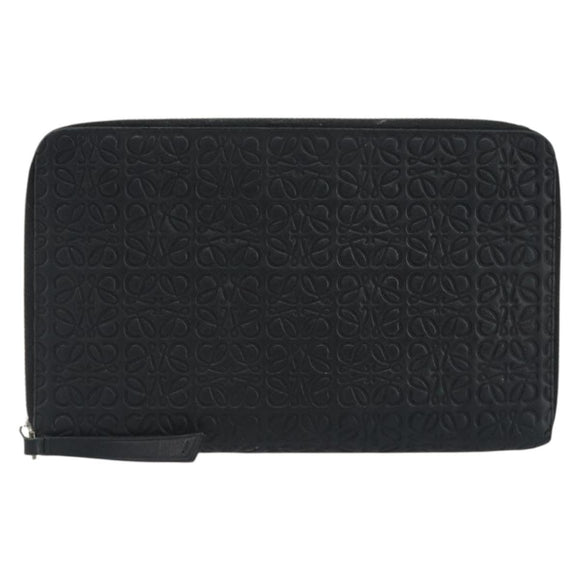 LOEWE Anagram Long Wallet Leather Black Silver Auth bs36239