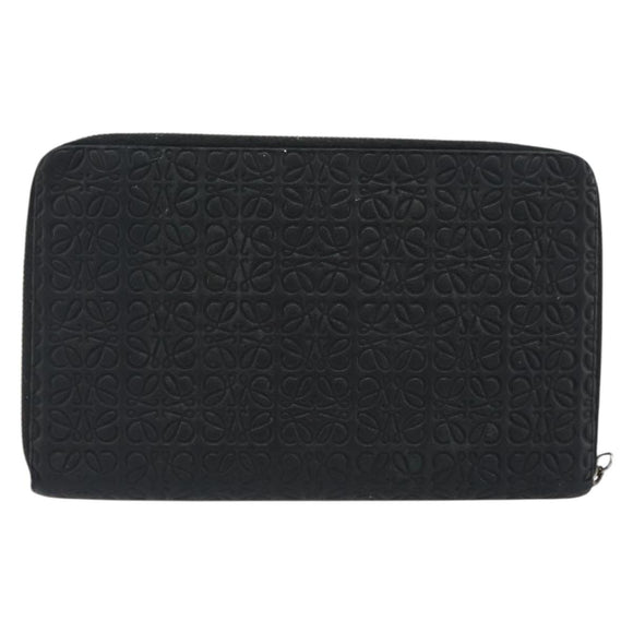 LOEWE Anagram Long Wallet Leather Black Silver Auth bs36239