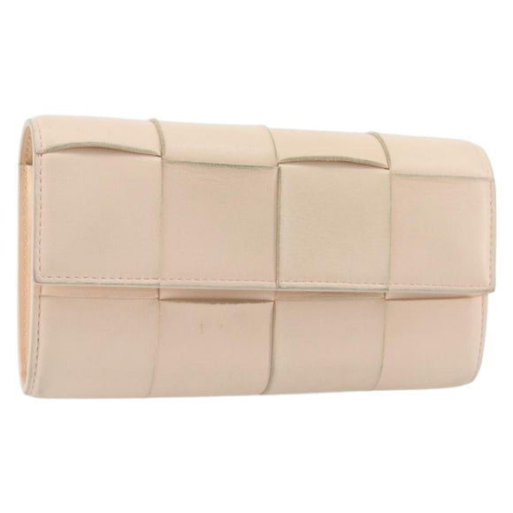 BOTTEGA VENETA MAXI INTRECCIATO Cassette Wallet Leather Beige Gold Auth bs36262