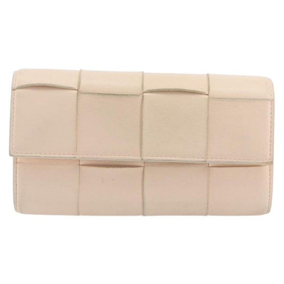 BOTTEGA VENETA MAXI INTRECCIATO Cassette Wallet Leather Beige Gold Auth bs36262