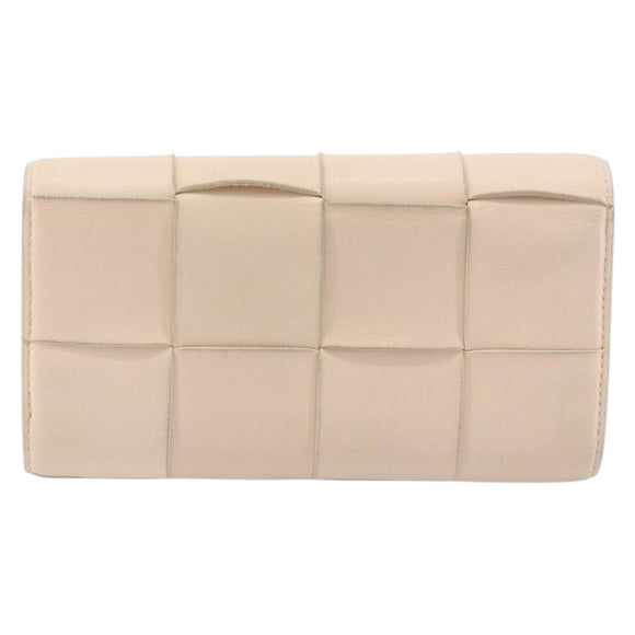 BOTTEGA VENETA MAXI INTRECCIATO Cassette Wallet Leather Beige Gold Auth bs36262