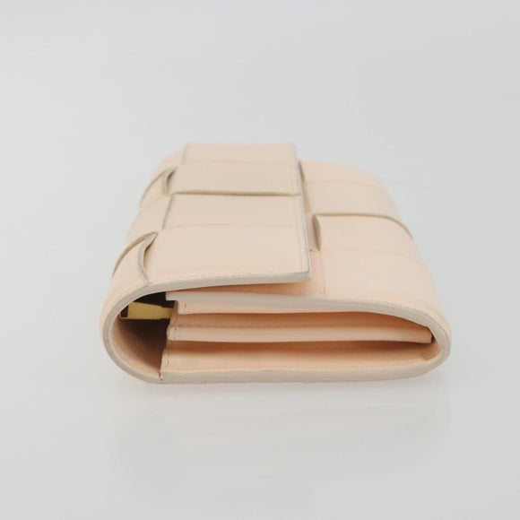 BOTTEGA VENETA MAXI INTRECCIATO Cassette Wallet Leather Beige Gold Auth bs36262