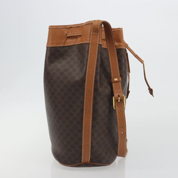 CELINE Macadam Canvas Shoulder Bag PVC Leather Brown Gold Auth bs36270
