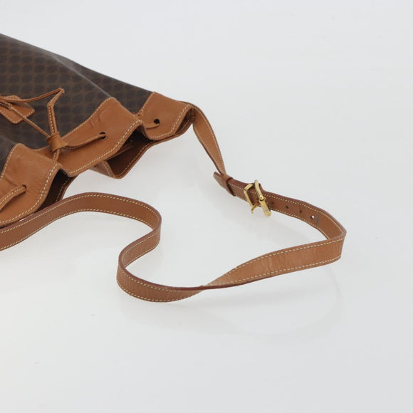 CELINE Macadam Canvas Shoulder Bag PVC Leather Brown Gold Auth bs36270