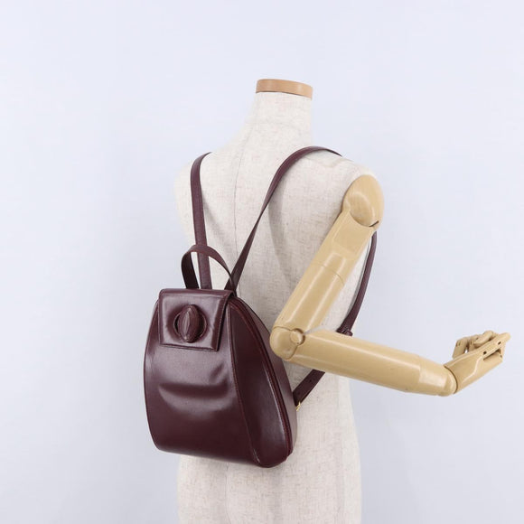 CARTIER Backpack Leather Bordeaux Gold Auth bs36274