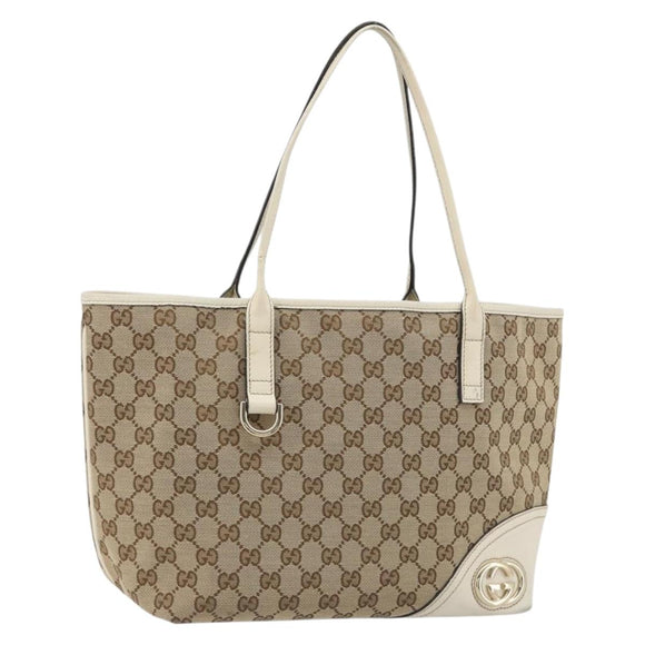 GUCCI GG Canvas Hand Bag Beige Gold 169946 Auth bs36275