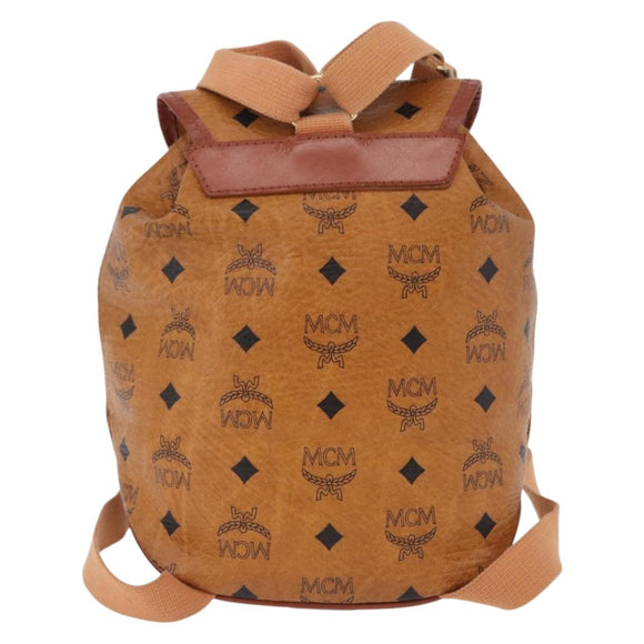 MCM Vicetos Logogram Backpack PVC Beige Gold Auth bs36277