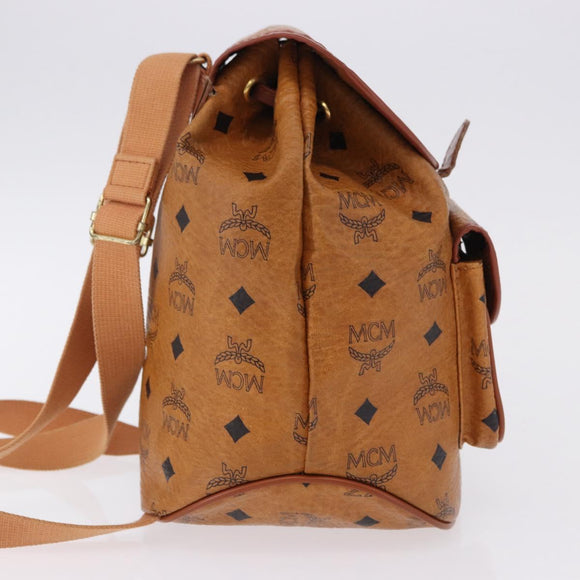 MCM Vicetos Logogram Backpack PVC Beige Gold Auth bs36277