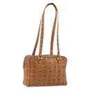 MCM Vicetos Logogram Hand Bag PVC Leather Brown Gold Auth bs36278-1