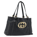 GUCCI New Brit Hand Bag Leather Black Gold 162094 Auth bs36279-1