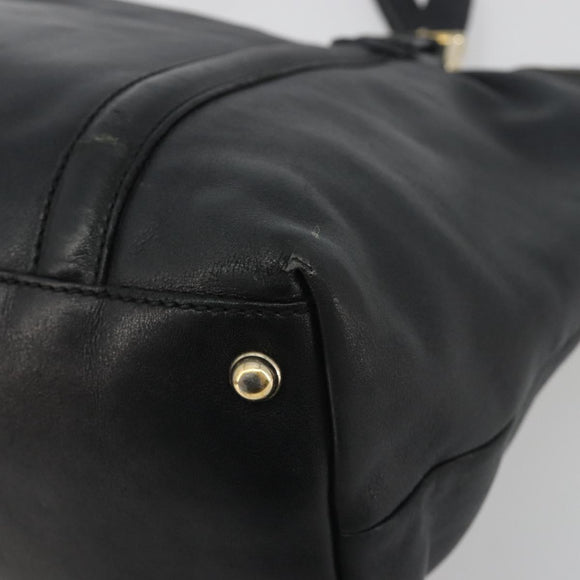 GUCCI New Brit Hand Bag Leather Black Gold 162094 Auth bs36279