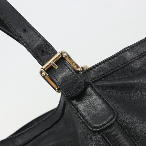GUCCI New Brit Hand Bag Leather Black Gold 162094 Auth bs36279