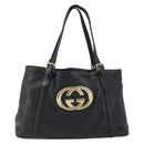 GUCCI New Brit Hand Bag Leather Black Gold 162094 Auth bs36279-2