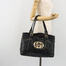 GUCCI New Brit Hand Bag Leather Black Gold 162094 Auth bs36279-22