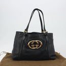GUCCI New Brit Hand Bag Leather Black Gold 162094 Auth bs36279-23