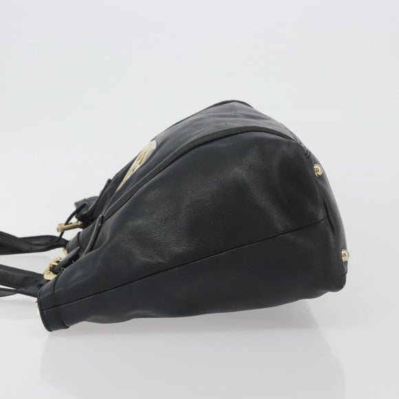 GUCCI New Brit Hand Bag Leather Black Gold 162094 Auth bs36279