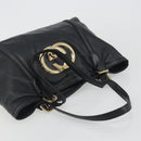 GUCCI New Brit Hand Bag Leather Black Gold 162094 Auth bs36279-6