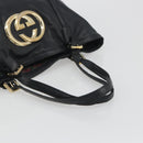 GUCCI New Brit Hand Bag Leather Black Gold 162094 Auth bs36279-7