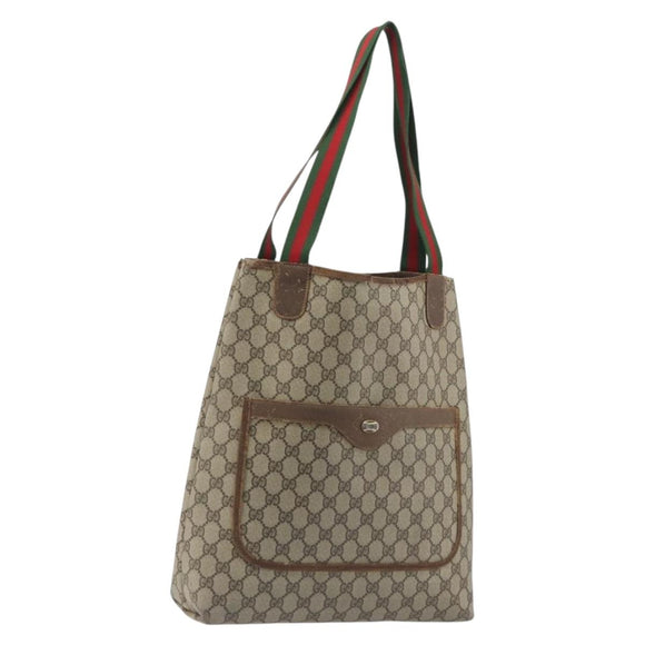 GUCCI GG Supreme Web Sherry Line Tote Bag PVC Beige 39 02 003 Auth bs36280