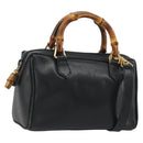GUCCI Bamboo Hand Bag Leather 2way Black Gold 007 122 0232 Auth bs36283-1
