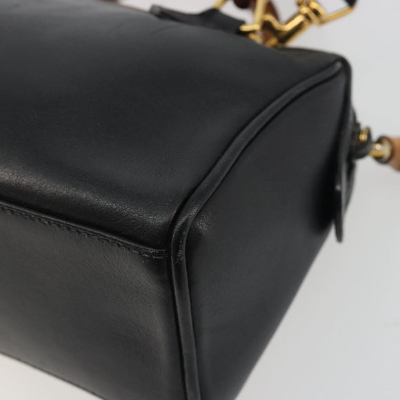 GUCCI Bamboo Hand Bag Leather 2way Black Gold 007 122 0232 Auth bs36283