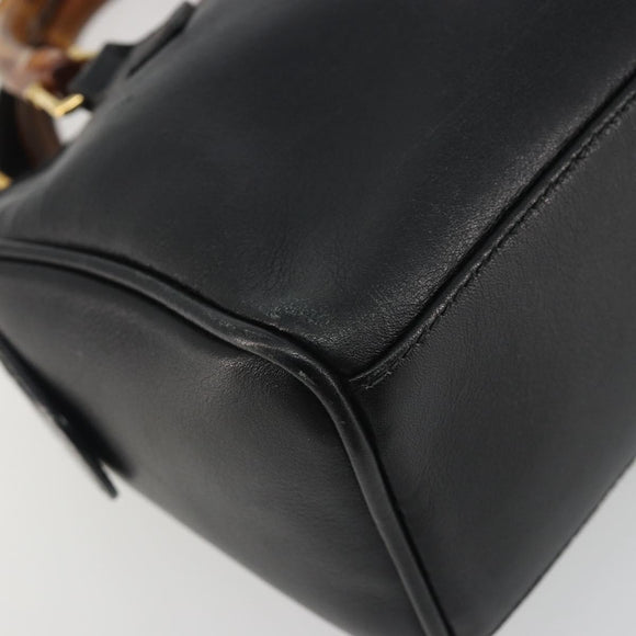GUCCI Bamboo Hand Bag Leather 2way Black Gold 007 122 0232 Auth bs36283