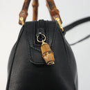 GUCCI Bamboo Hand Bag Leather 2way Black Gold 007 122 0232 Auth bs36283-16