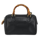 GUCCI Bamboo Hand Bag Leather 2way Black Gold 007 122 0232 Auth bs36283-2