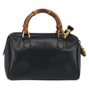 GUCCI Bamboo Hand Bag Leather 2way Black Gold 007 122 0232 Auth bs36283-3