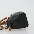 GUCCI Bamboo Hand Bag Leather 2way Black Gold 007 122 0232 Auth bs36283-5