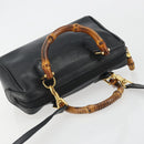 GUCCI Bamboo Hand Bag Leather 2way Black Gold 007 122 0232 Auth bs36283-6