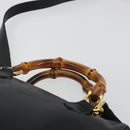 GUCCI Bamboo Hand Bag Leather 2way Black Gold 007 122 0232 Auth bs36283-8