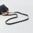GUCCI Bamboo Hand Bag Leather 2way Black Gold 007 122 0232 Auth bs36283-9