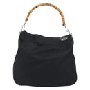 GUCCI Bamboo Hand Bag Nylon Black Silver 001 1998 1577 Auth bs36284-2