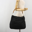 GUCCI Bamboo Hand Bag Nylon Black Silver 001 1998 1577 Auth bs36284-21