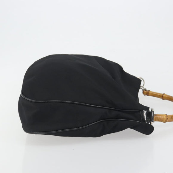 GUCCI Bamboo Hand Bag Nylon Black Silver 001 1998 1577 Auth bs36284