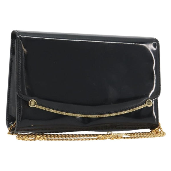 BALLY Chain Shoulder Bag Patent Leather Black Gold Auth bs36285A