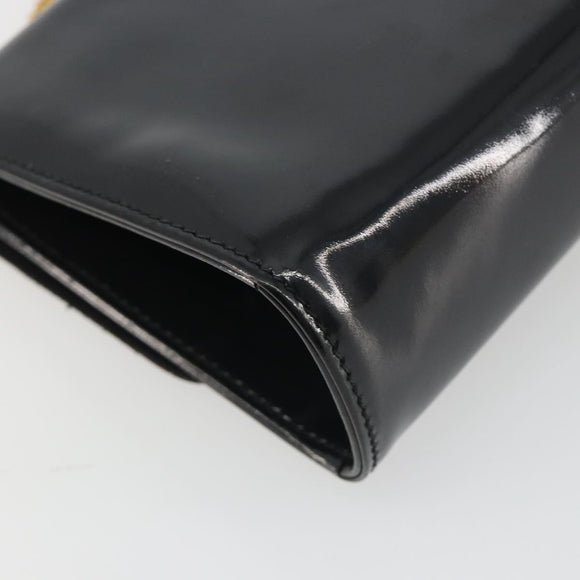 BALLY Chain Shoulder Bag Patent Leather Black Gold Auth bs36285A