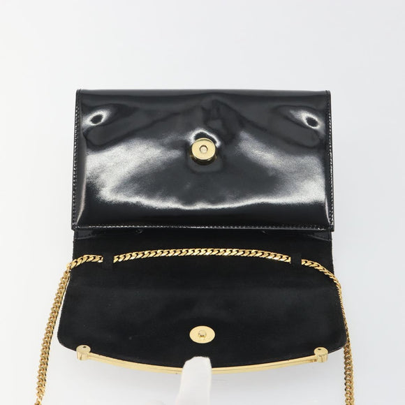 BALLY Chain Shoulder Bag Patent Leather Black Gold Auth bs36285A