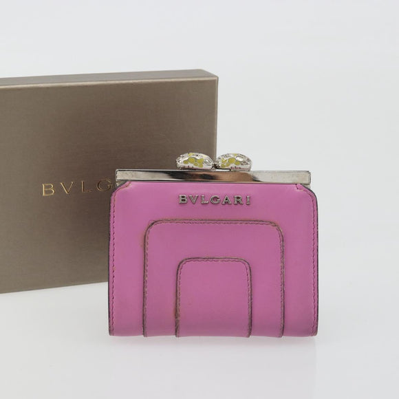 BVLGARI Coin Purse Leather Pink Silver Auth bs36286