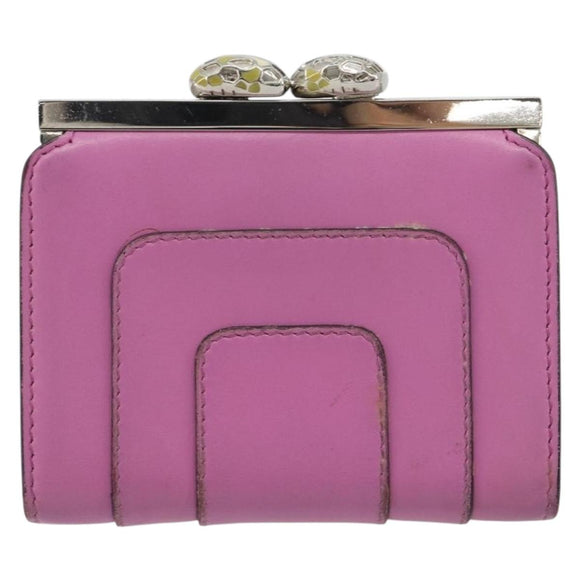 BVLGARI Coin Purse Leather Pink Silver Auth bs36286