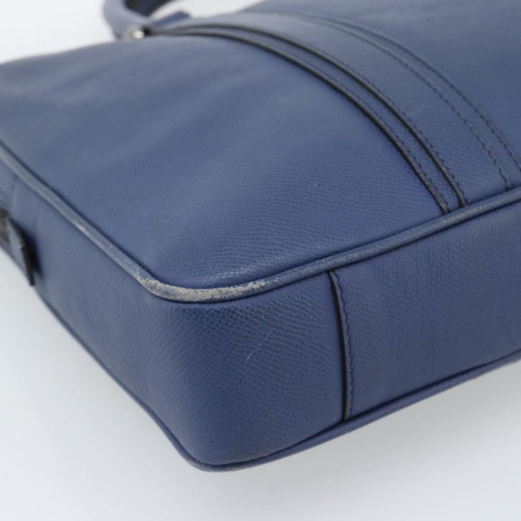 BURBERRY Business Bag Leather Blue Silver Auth bs36287