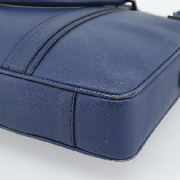BURBERRY Business Bag Leather Blue Silver Auth bs36287