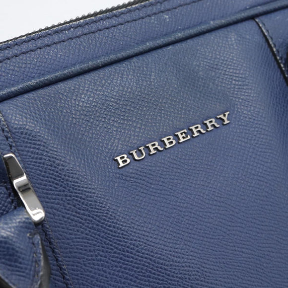 BURBERRY Business Bag Leather Blue Silver Auth bs36287