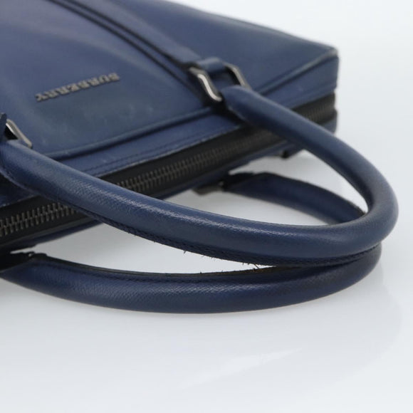 BURBERRY Business Bag Leather Blue Silver Auth bs36287