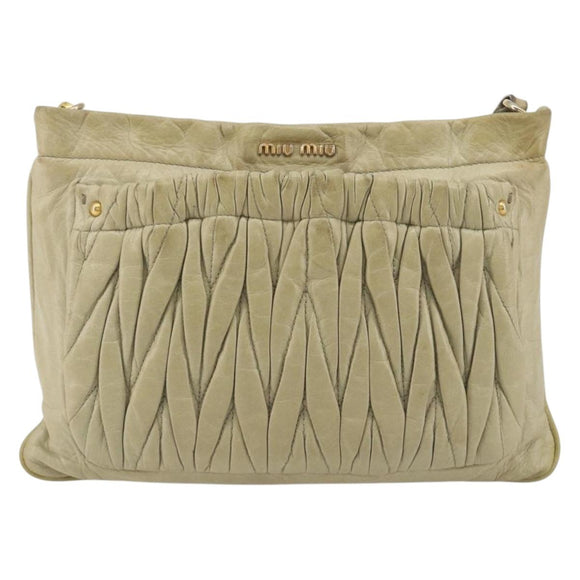 Miu Miu Matelasse Shoulder Bag Leather Beige Gold Auth bs36288