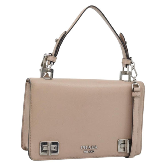 PRADA Hand Bag Safiano Leather 2way Pink Silver Auth bs36289
